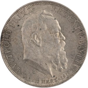 Germany 1911 Bavaria Silver 5 Mark