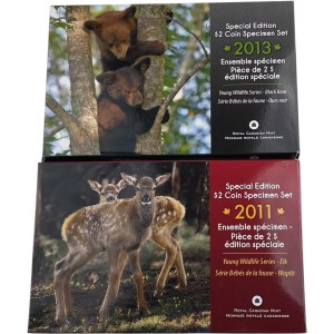 Canada 2011 e 2013 Set di giovani esemplari di fauna selvatica Cuccioli di alce e di orso nero