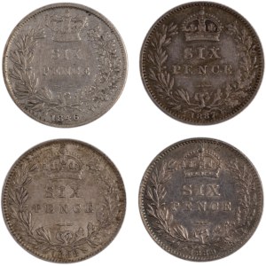 Great Britain 1846-1889 Silver 6 Pence (4 pieces)