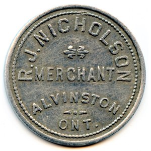 Canada Alvinston Lambton Co. Ontario R.J. Nicholson Merchant Token 24-F-A