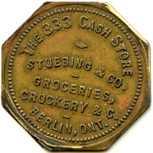 Kanada Berlin Waterloo Co. Ontario. Stuebing &amp; Co. Żeton kupiecki 88-K-B