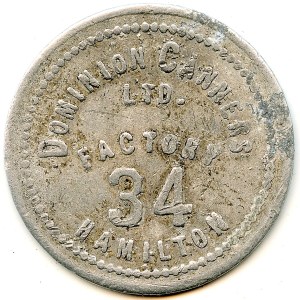 Canada Bloomfield Prince Edward Co. Ontario. Dominion Canners. Jeton de marchand 103-A-B