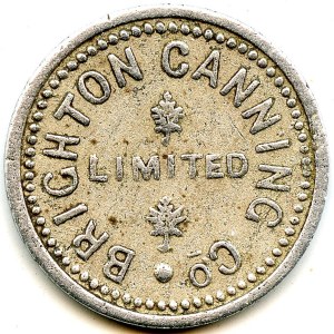 Canada Brighton North Humberland Co. Ontario. Brighton Canning. Jeton de marchand 136-A-F