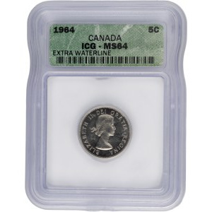 Canada 1964 5 Cent Extra Waterline - Scarce