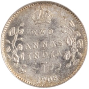India 1908 British India Silver 2 Annas