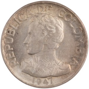 Colombia 1947/6 B Silver 50 Centavos