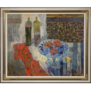 Jan SZANCENBACH (1928-1998), Pomegranates on a blue plate, 1997