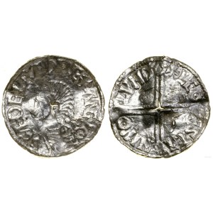 Anglicko, denár s dlhým krížom, 997-1003, londýnska mincovňa, Leofstan minster