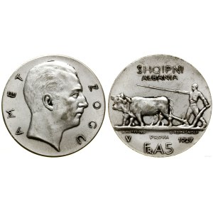 Albania, 5 franga ari, 1927 R, Rzym