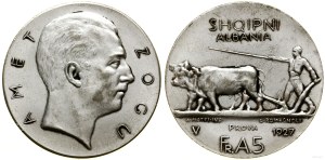 Albania, 5 franga ari, 1927 R, Rome