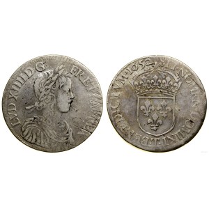 Francja, ecu a la mèche longue, 1652 T, Nantes