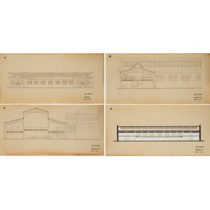Eugeniusz Ajewski (1915 - 2006), Zestaw czterech plansz projektowych do Hali Koszyki, 1947