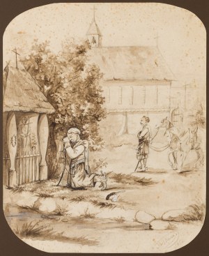 Józef Brandt (1841 Szczebrzeszyn - 1915 Radom), Sarmatian in prayer before a shrine, 1856