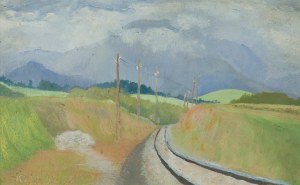 Konstanty Laszczka (1865 Makowiec Duży - 1956 Kraków), Foothills Landscape with Tracks (Chabówka-Zakopane line with a view of the Tatra Mountains in the background)