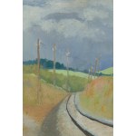 Konstanty Laszczka (1865 Makowiec Duży - 1956 Kraków), Krajobraz podgórski z torami (Linia Chabówka-Zakopane z widokiem Tatr w tle)