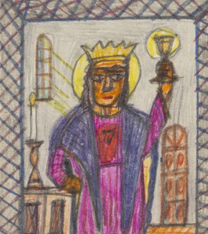 Nikifor Krynicki (1895 Krynica - 1968 Folusz), Saint with chalice, 1960s.