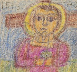 Nikifor Krynicki (1895 Krynica - 1968 Folusz), Saint under the cross, 1960s.