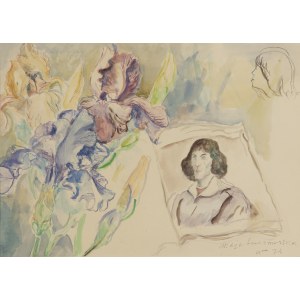 Maja Berezowska (1898 Baranowicze - 1978 Warszawa), Portret Kopernika i kwiaty irysów, 1974