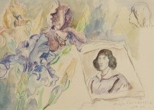 Maja Berezowska (1898 Baranowicze - 1978 Warsaw), Portrait of Copernicus and iris flowers, 1974