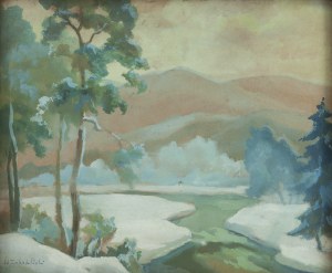 Waclaw Żaboklicki (1879 Zakrzew - 1959 Warsaw), Winter landscape with river and mountains