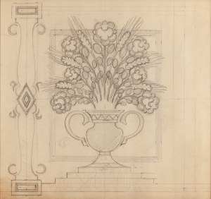 Józef Mehoffer (1869 Ropczyce - 1946 Wadowice), Vase with a bouquet of flowers and cereals - decoration design