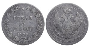 Congress Kingdom of Poland, 3/4 Roubles/5 Zlotys, 1839 year, MW