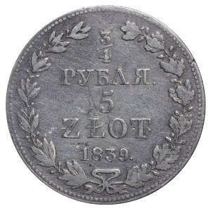 Congress Kingdom of Poland, 3/4 Roubles/5 Zlotys, 1839 year, MW