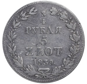 Congress Kingdom of Poland, 3/4 Roubles/5 Zlotys, 1839 year, MW