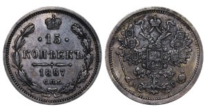 Russian Empire, 15 Kopecks, 1887 year, SPB-AG