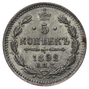 Russian Empire, 5 Kopecks, 1892 year, SPB-AG