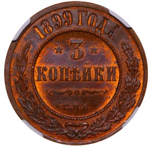 Russian Empire, 3 Kopecks, 1899 year, SPB, NGC, MS 65 BN
