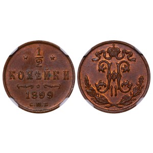 Russian Empire, ½ Kopeck, 1899 year, SPB, NGC, MS 64 BN