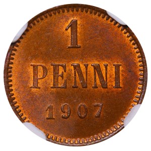 Russian Empire, Finland, 1 Penni, 1907 year, NGC, MS 65 BN, Top PoP