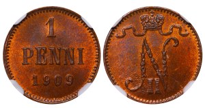 Russian Empire, Finland, 1 Penni, 1909 year, NGC, MS 64 BN