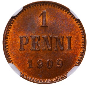Russian Empire, Finland, 1 Penni, 1909 year, NGC, MS 64 BN