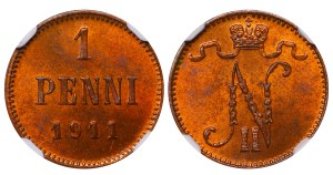 Russian Empire, Finland, 1 Penni, 1911 year, NGC, MS 64 RB