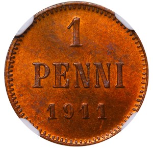 Russian Empire, Finland, 1 Penni, 1911 year, NGC, MS 64 RB