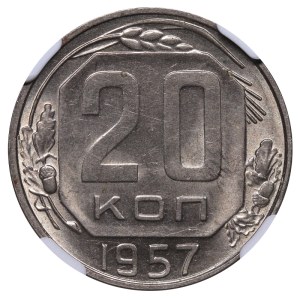 Sovietsky zväz, 20 kopejok, rok 1957, NGC, MS 62