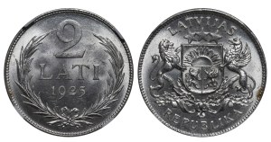 Latvia, 2 Lati, 1925 year, NGC, MS 64
