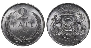 Latvia, 2 Lati, 1925 year, NGC, MS 63