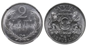 Latvia, 2 Lati, 1925 year, NGC, MS 62