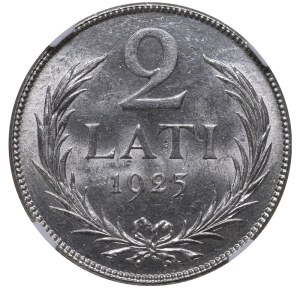Latvia, 2 Lati, 1925 year, NGC, MS 62