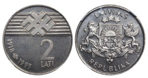 Latvia, 2 Lati, 1993 year, 75th Anniversary of the Declaration of Independence, NGC, MS 66