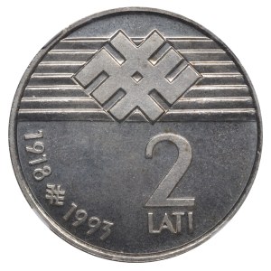 Latvia, 2 Lati, 1993 year, 75th Anniversary of the Declaration of Independence, NGC, MS 66