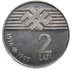 Latvia, 2 Lati, 1993 year, 75th Anniversary of the Declaration of Independence, NGC, MS 66