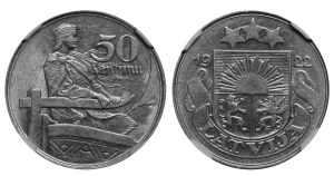 Latvia, 50 Santimu, 1922 year, NGC, AU DETAILS
