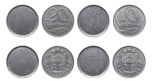 Set of 4 Coins: Latvia, 10&20 Santimi, 1922 year + 2 planchet