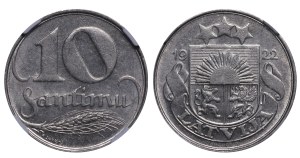 Latvia, 10 Santimu, 1922 year, NGC, MS 63