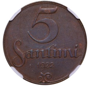 Latvia, 5 Santimi, 1922 year, NGC, AU 55 BN