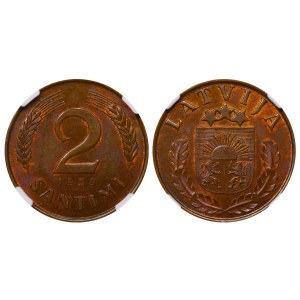Latvia, 2 Santimi, 1939 year, NGC, MS 64 BN